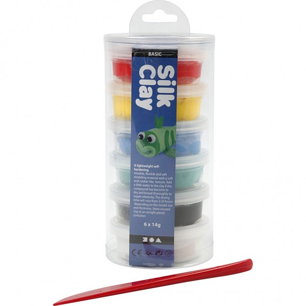 Silk Clay® Modelliermasse Gummischleim Basic-Set farblich sortiert / 6 x 14g Dosen