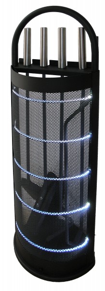 Kaminbesteck (4-teilig) schwarz beschichtet mit LED-Beleuchtung in Weiß